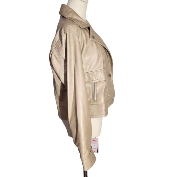Avec Les Filles Faux Ever Leather Moto Jacket In Sahara New With Tags Women's S - Picture 2 of 16